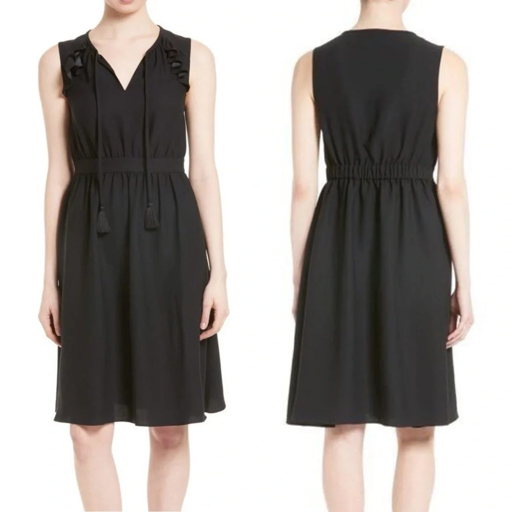 Kate Spade New York Crepe Ruffle Fit and Flare Dress Black Size Small